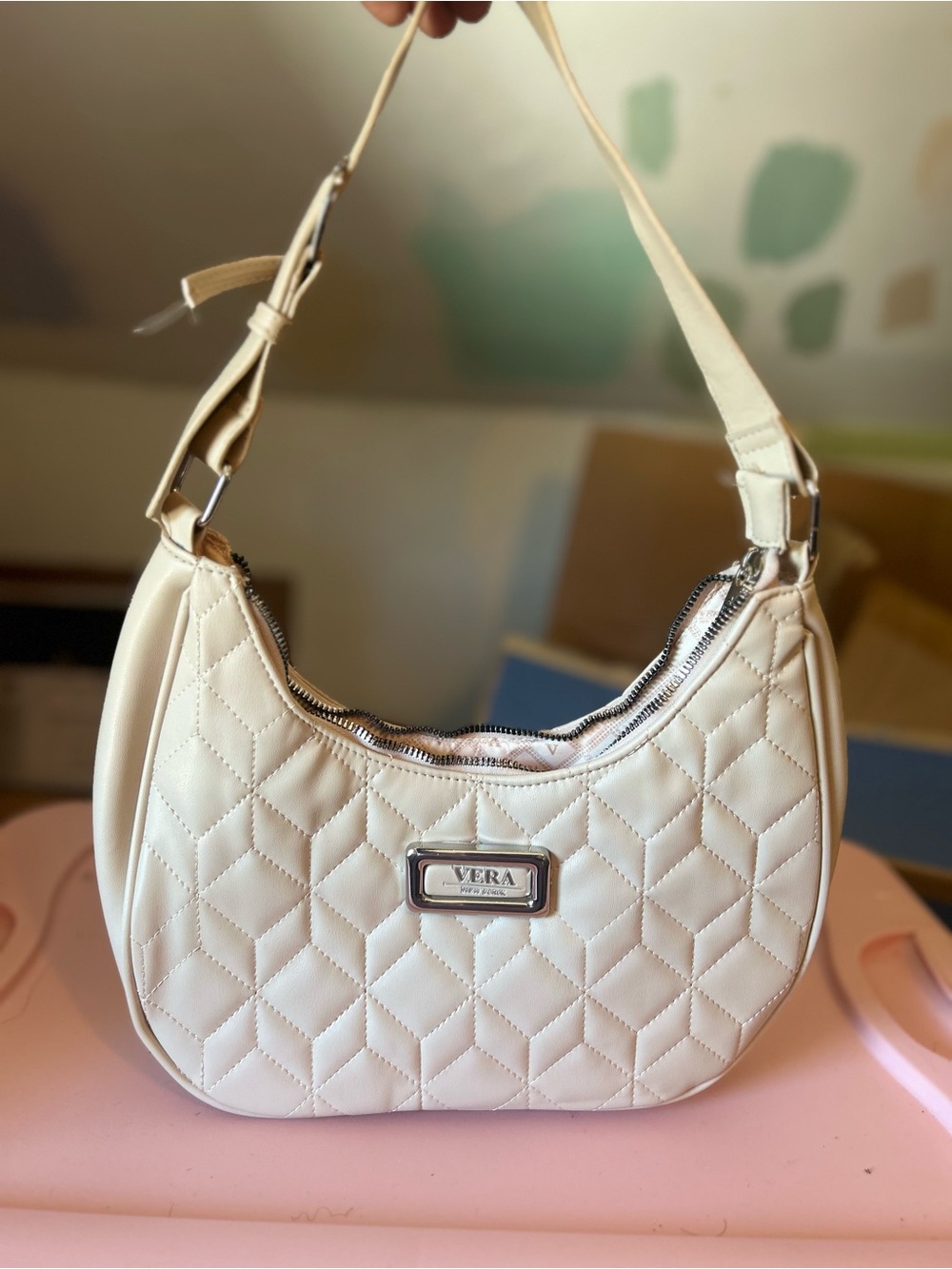Beige Quilted Shoulder Bag